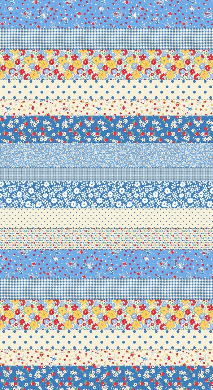 30's Playtime 2025 Cheater Strips in Bluebell by Linzee McCray for Moda continuous cuts of Quilter's Cotton Fabric
