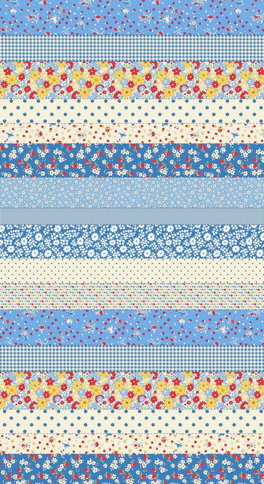 30's Playtime 2025 Cheater Strips in Bluebell by Linzee McCray for Moda continuous cuts of Quilter's Cotton Fabric