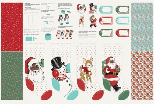 Holly Jolly Black Santa Panel by Urbin Chiks for Moda. Stocking Panel 36" x 60" Panel of 4 19" Christmas Stockings  100% Quilter's Cotton