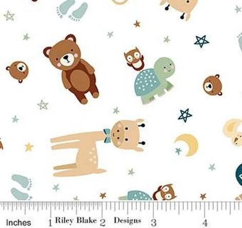 Baby Boy Animals in White by Lori Whitlock for Riley Blake Designs. Continuous Cuts of Quilter's Cotton fabric.