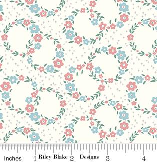 Wreaths in Cloud from Mary Catherine by Amy Smart for Riley Blake Designs. Continuous Cuts of Quilter's Cotton fabric.