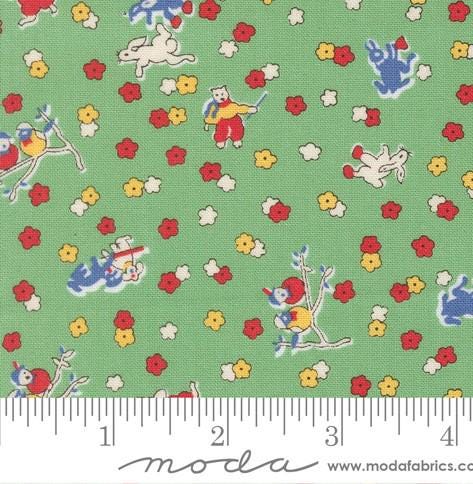 30's Playtime 2025 Frolicking Friends in Aloe by Linzee McCray for Moda continuous cuts of Quilter's Cotton Fabric