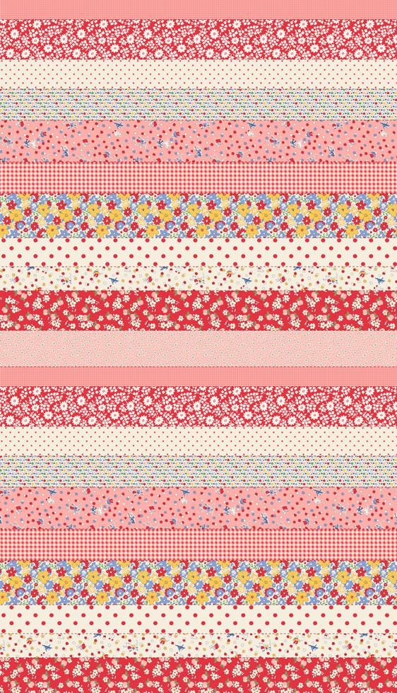 30's Playtime 2025 Cheater Strips in Scarlet by Linzee McCray for Moda continuous cuts of Quilter's Cotton Fabric
