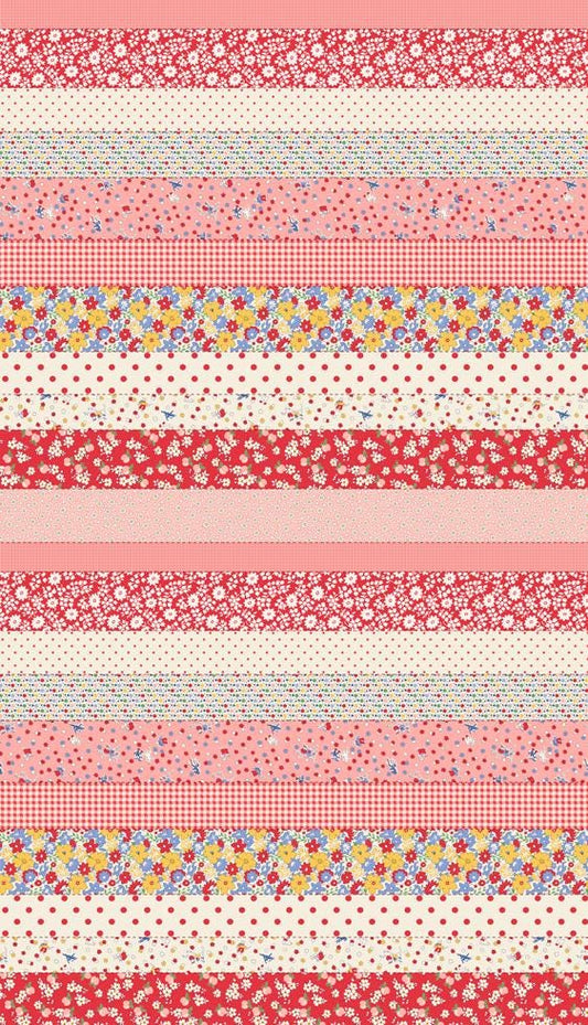 30's Playtime 2025 Cheater Strips in Scarlet by Linzee McCray for Moda continuous cuts of Quilter's Cotton Fabric