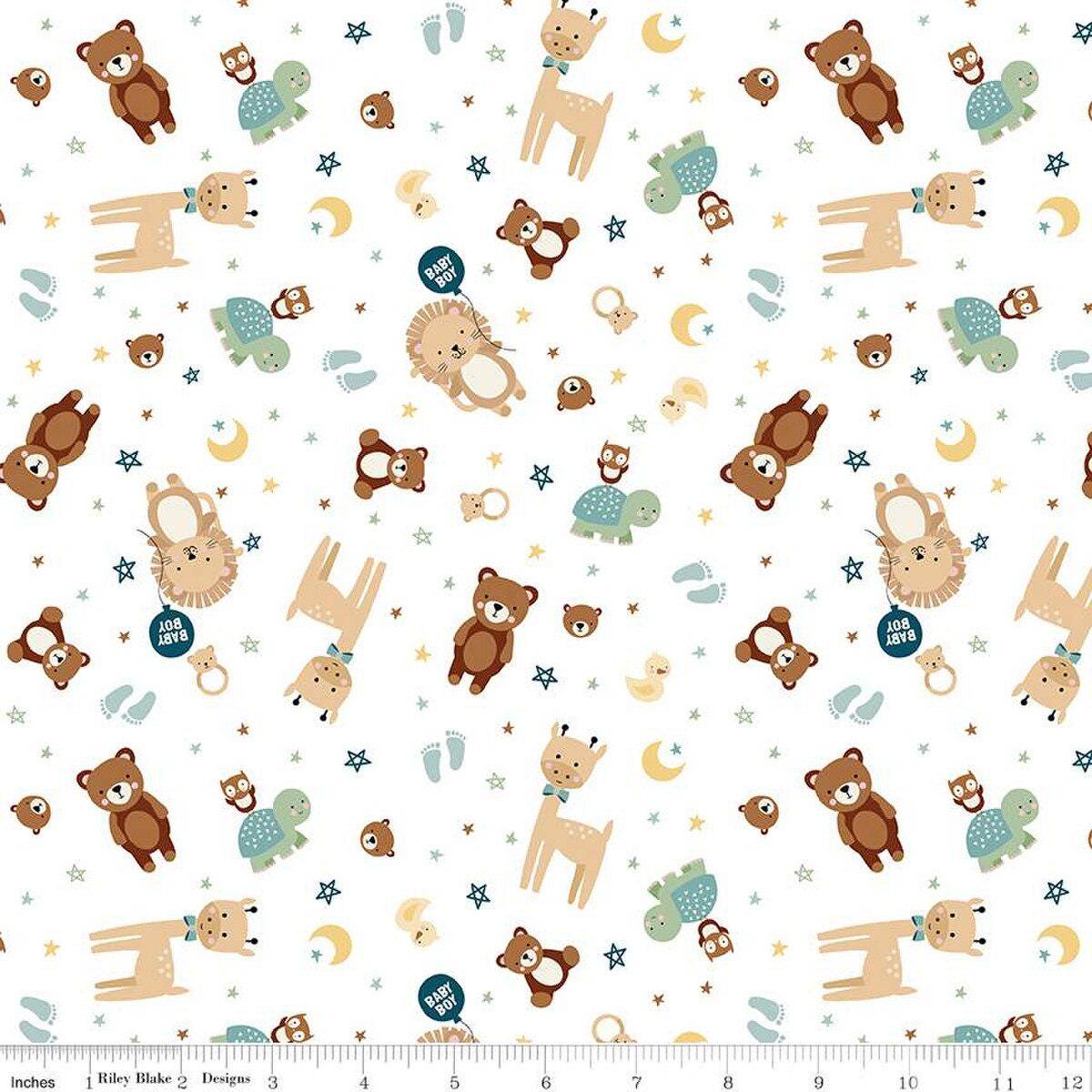Baby Boy Animals in White by Lori Whitlock for Riley Blake Designs. Continuous Cuts of Quilter's Cotton fabric.