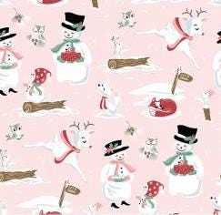 Mr & Mrs Flurry in Pink from Frost and Flurry by Poppie Cotton continuous cuts of Quilter's Cotton. Spools 'n Stitches Shop Hop Fall 2025