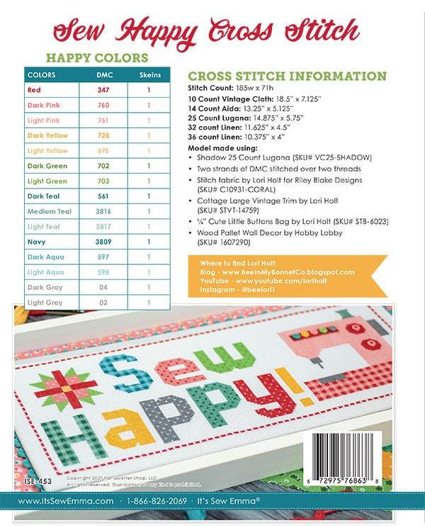 Cut Press Sew cross stitch pattern by Lori Holt of It's Sew Emma.  Directions for Sewing Machine, Quilt Block, Iron & Scissors