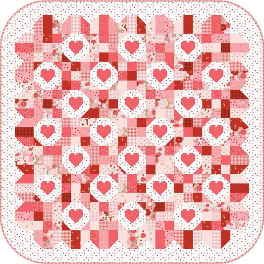 Sew Smitten Quilt Pattern by My Sew Quilty Life for 56 1/2" x 56 1/2" hearts Valentin's Day quilt.