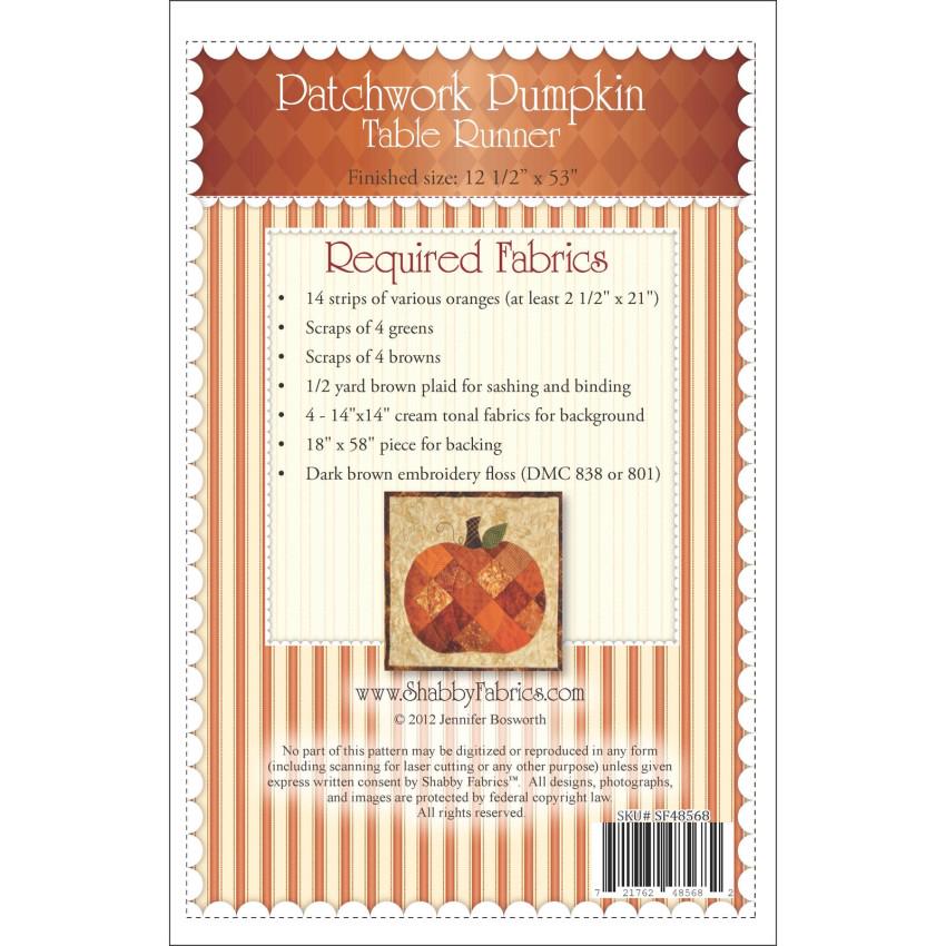 Patchwork Pumpkin Table Runner Pattern by Jennifer Bosworth for Shabby Fabrics . 12.5 x 53 inch quilt precut friendly