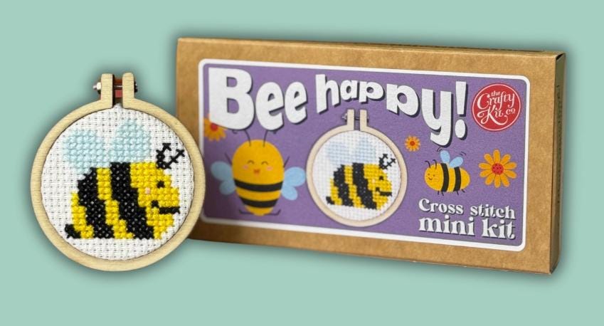 Bee Happy Mini Matchbox Cross Stitch Kit by the Crafty Kit Company