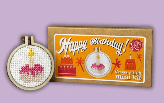 Happy Birthday Cake Mini Matchbox Cross Stitch Kit by the Crafty Kit Company