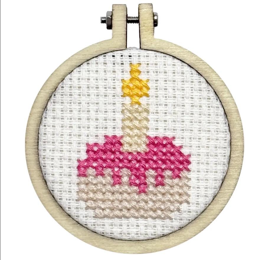 Happy Birthday Cake Mini Matchbox Cross Stitch Kit by the Crafty Kit Company