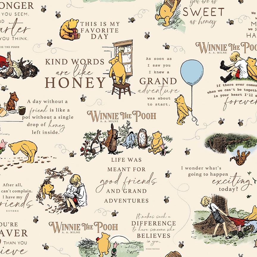 Winnie the Pooh Main in Cream by Echo Park Paper Co for Riley Blake Designs. continuous cuts of Quilter's Cotton Fabric