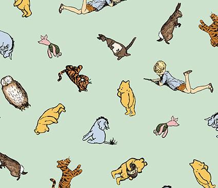 Winnie the Pooh Characters in Green by Echo Park Paper Co for Riley Blake Designs. continuous cuts of Quilter's Cotton Fabric