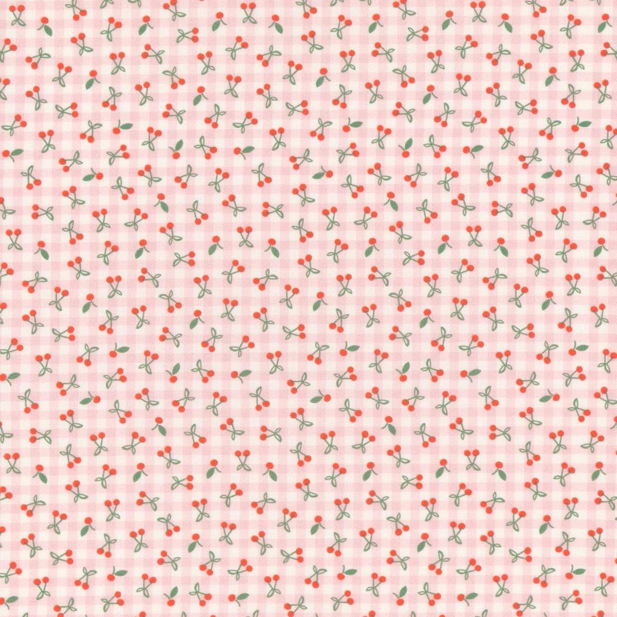 Cherry Pie in Pink from Farmhouse Fancy by Poppie Cotton continuous cuts of Quilter's Cotton.