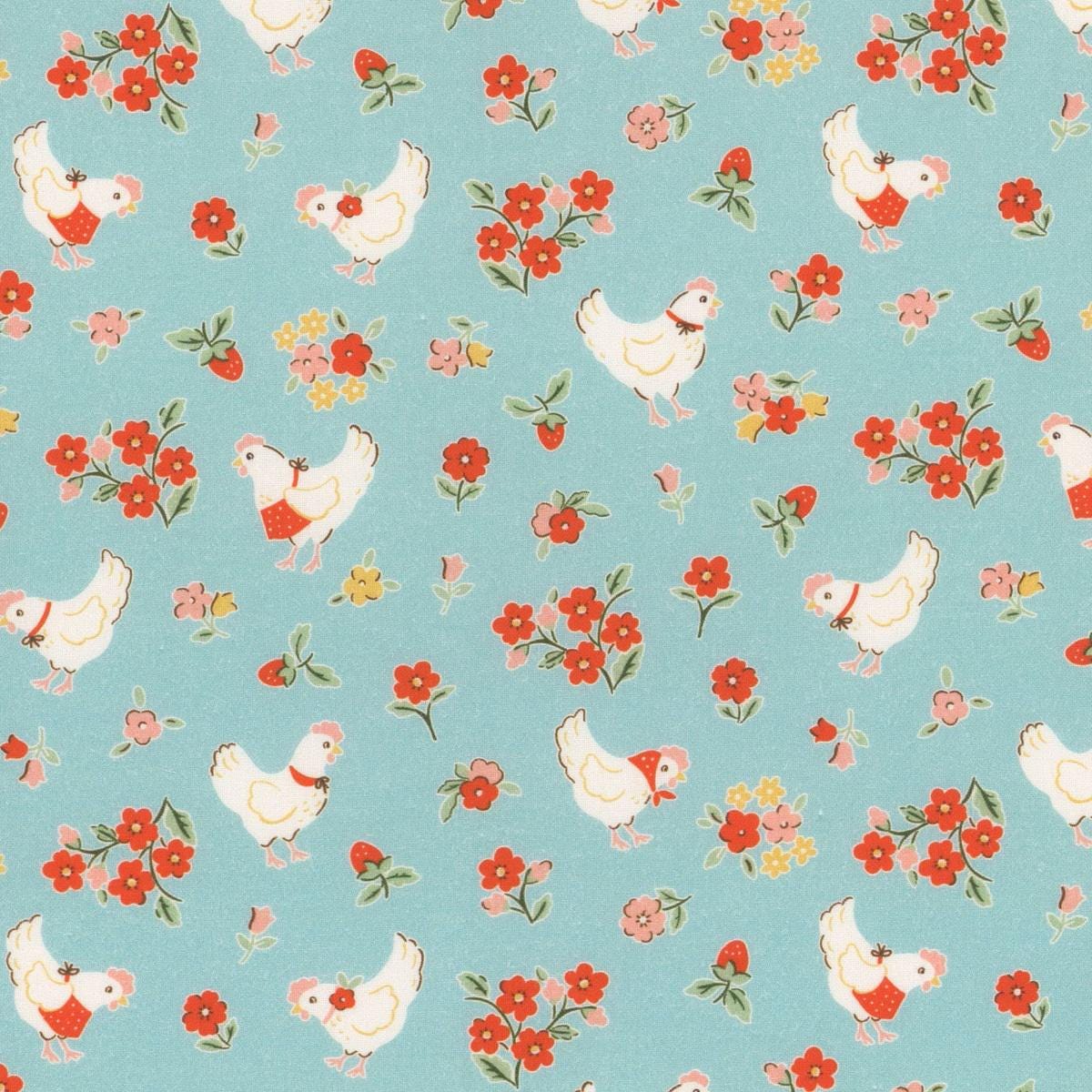 Spring Chicken in Teal from Farmhouse Fancy by Poppie Cotton continuous cuts of Quilter's Cotton.