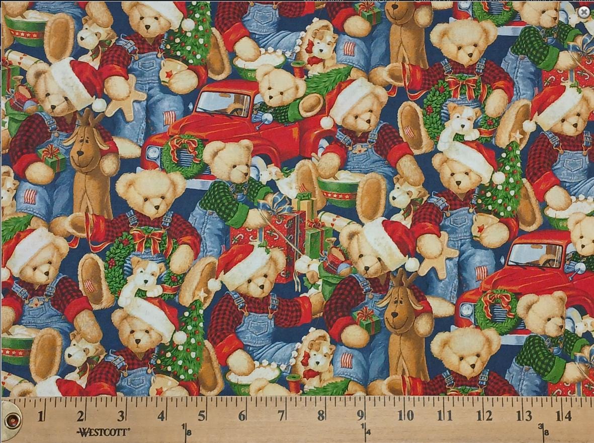 Teddy Holiday print by Susan Winget for Springs Creative continuous cuts of Quilter's Cotton Fabric