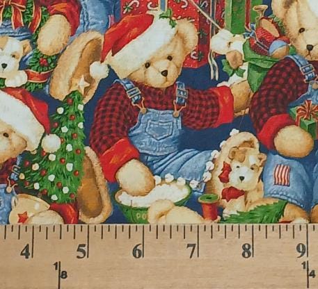 Teddy Holiday print by Susan Winget for Springs Creative continuous cuts of Quilter's Cotton Fabric