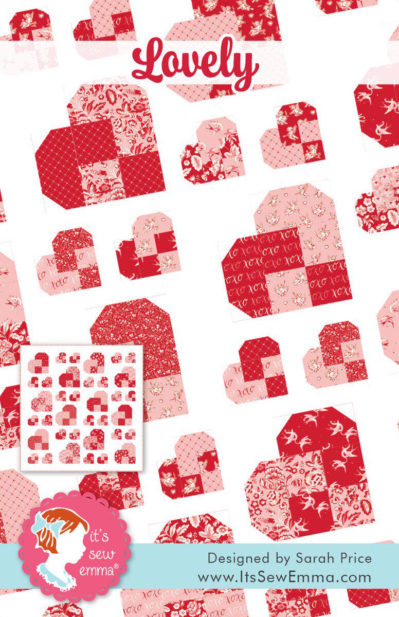 Lovely Quilt Pattern by It's Sew Emma. Fat Quarter Friendly. Directions for Table Runner, Wall Hanging, Lap Quilt, and Queen Size Quilt.