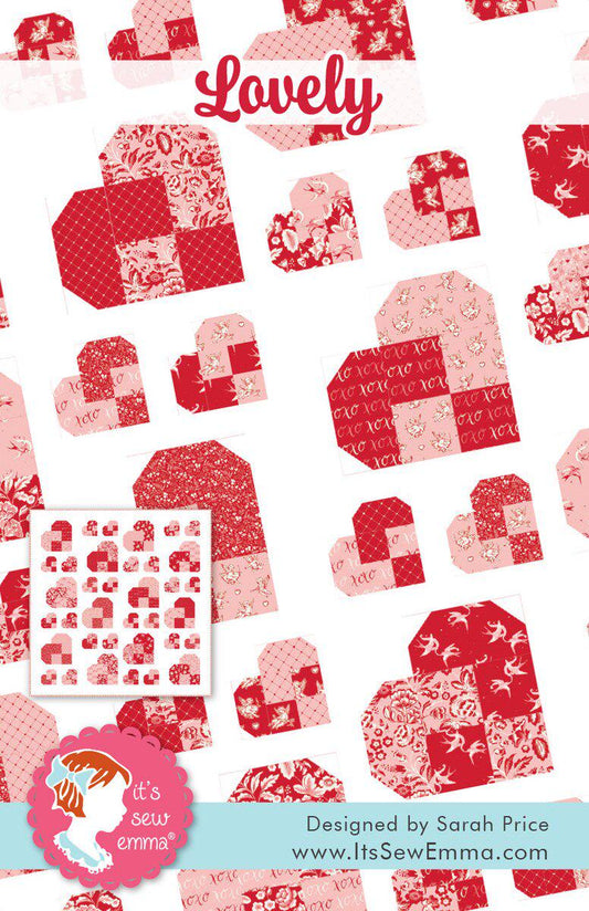 Lovely Quilt Pattern by It's Sew Emma. Fat Quarter Friendly. Directions for Table Runner, Wall Hanging, Lap Quilt, and Queen Size Quilt.