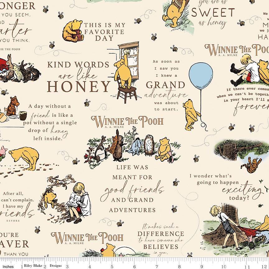 Winnie the Pooh Main in Cream by Echo Park Paper Co for Riley Blake Designs. continuous cuts of Quilter's Cotton Fabric