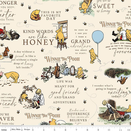 Winnie the Pooh Main in Cream by Echo Park Paper Co for Riley Blake Designs. continuous cuts of Quilter's Cotton Fabric