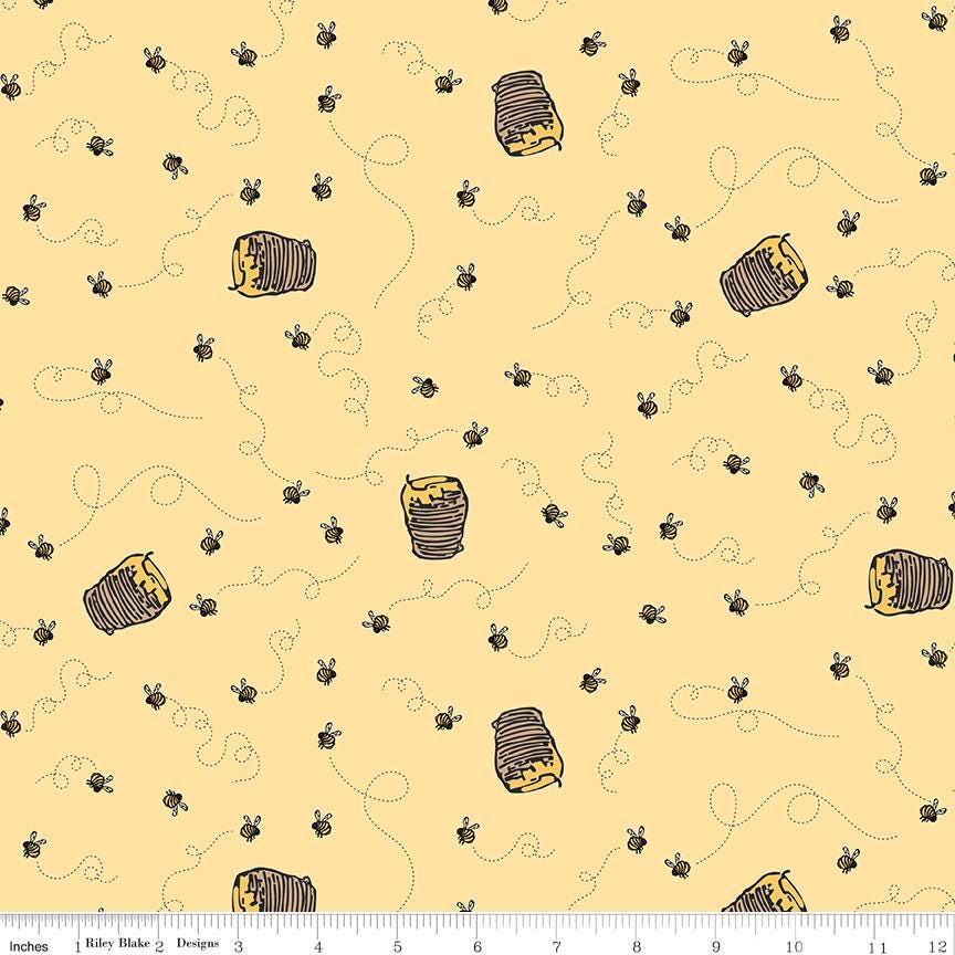 Winnie the Pooh Bees in Sunshine by Echo Park Paper Co for Riley Blake Designs. continuous cuts of Quilter's Cotton Fabric
