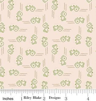Tractors Background in Thyme from Farmer's Daughter by Lori Holt: Bee in My Bonnet, Riley Blake Designs Continuous Cuts of Quilter's Cotton