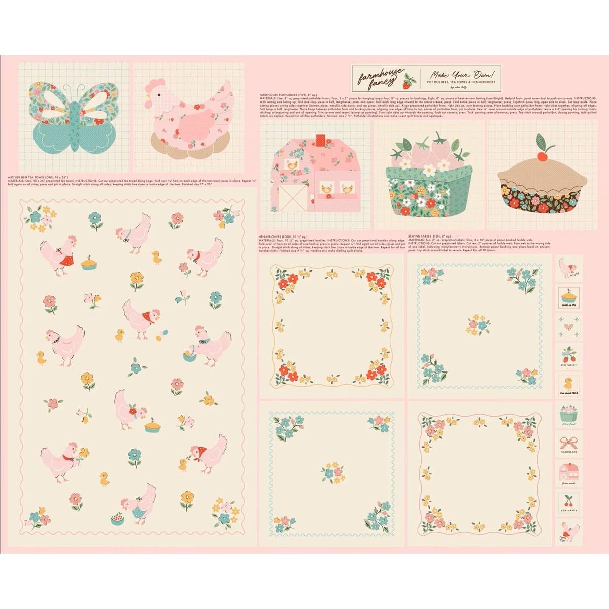 Tea Towel Project Panel from the Farmhouse Fancy collection by Poppie Cotton. One yard cuts of Quilter's Cotton