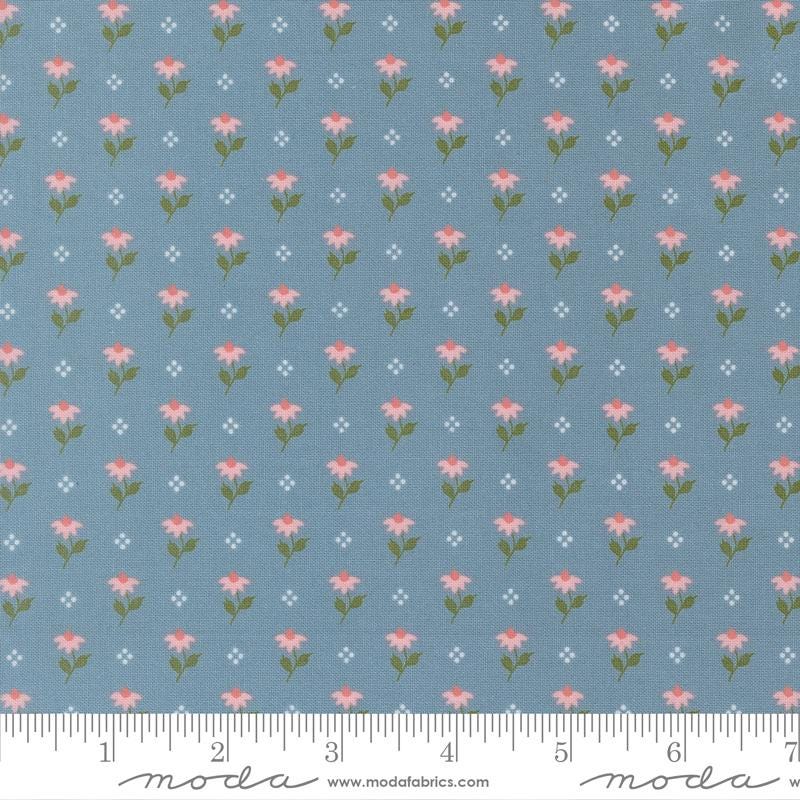 Bumbling Posies Small Floral in Sky from Wild Honey by Lella Boutique for Moda fabrics. Continuous cuts of Quilter's Cotton