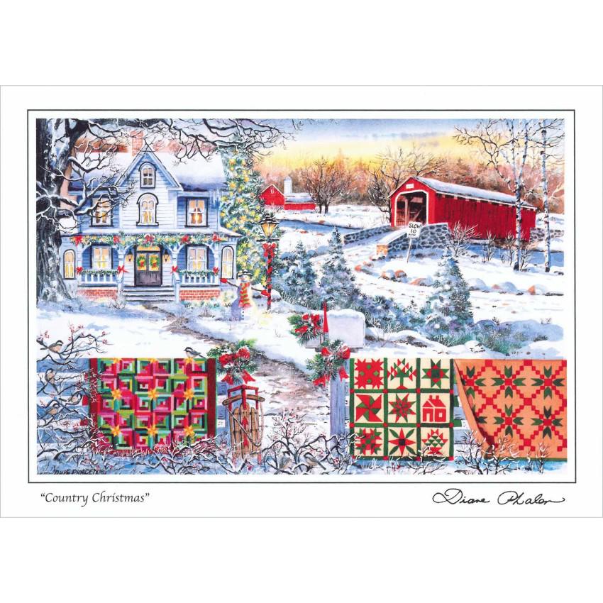 Christmas Quilt Themed 6 Note Card Set of Snowy Winter Quilts 3 different prints by Diane Phalen Watercolors