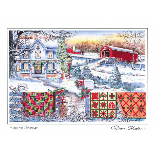 Christmas Quilt Themed 6 Note Card Set of Snowy Winter Quilts 3 different prints by Diane Phalen Watercolors