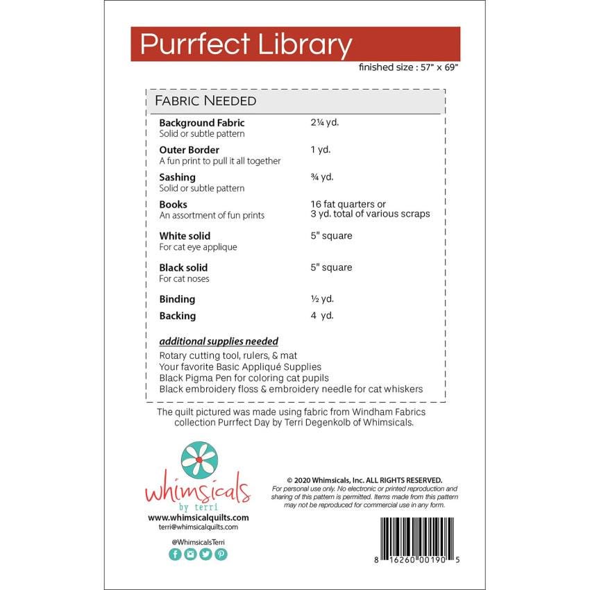 Purrfect Library Pattern by Terri Degenkolb of Whimsicals by Terri for a 46 x 64 inch quilt