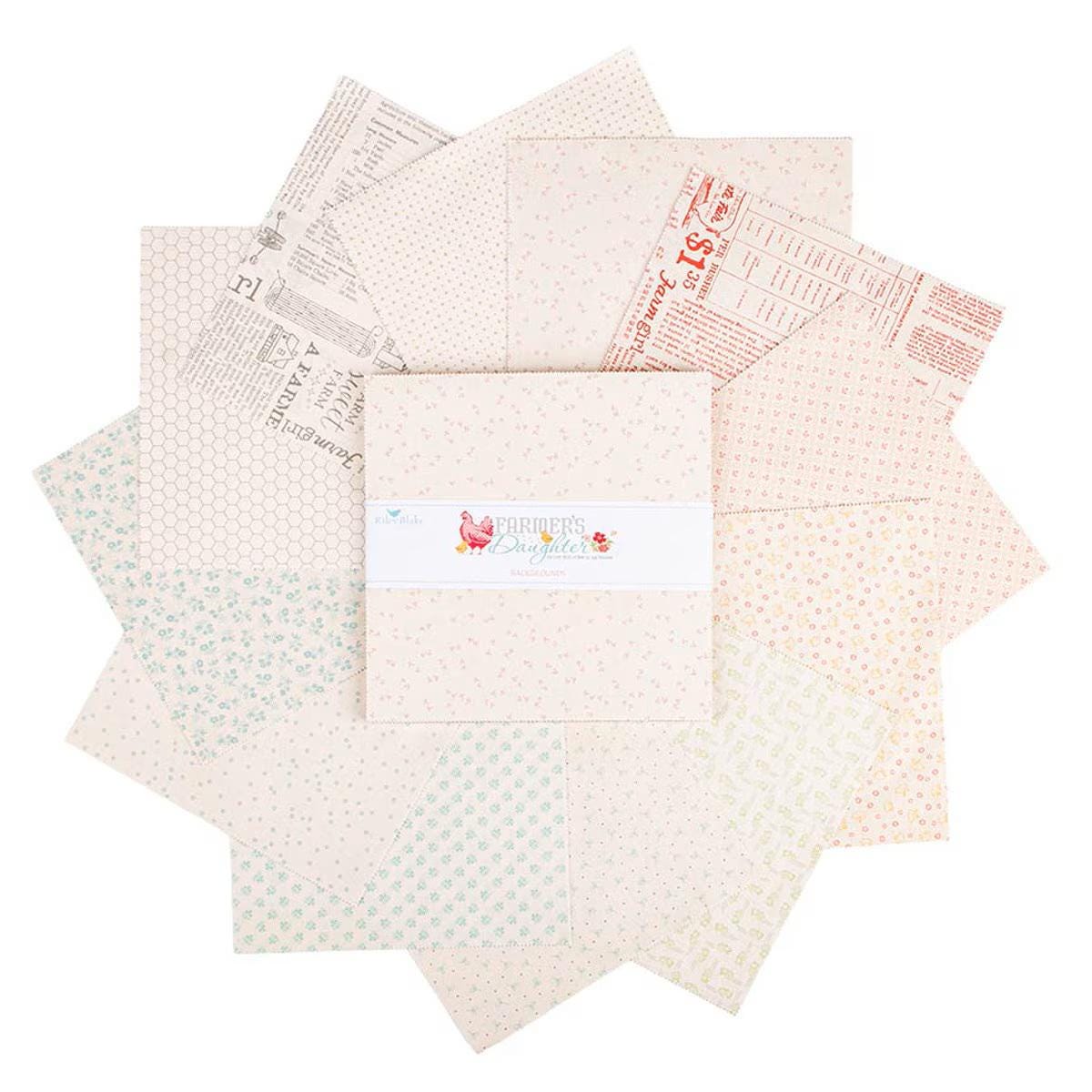 Farmer's Daughter Backgrounds by Lori Holt of Bee in My Bonnet for Riley Blake Designs. Layer Cake 42 10 inch squares.  10 inch stacker