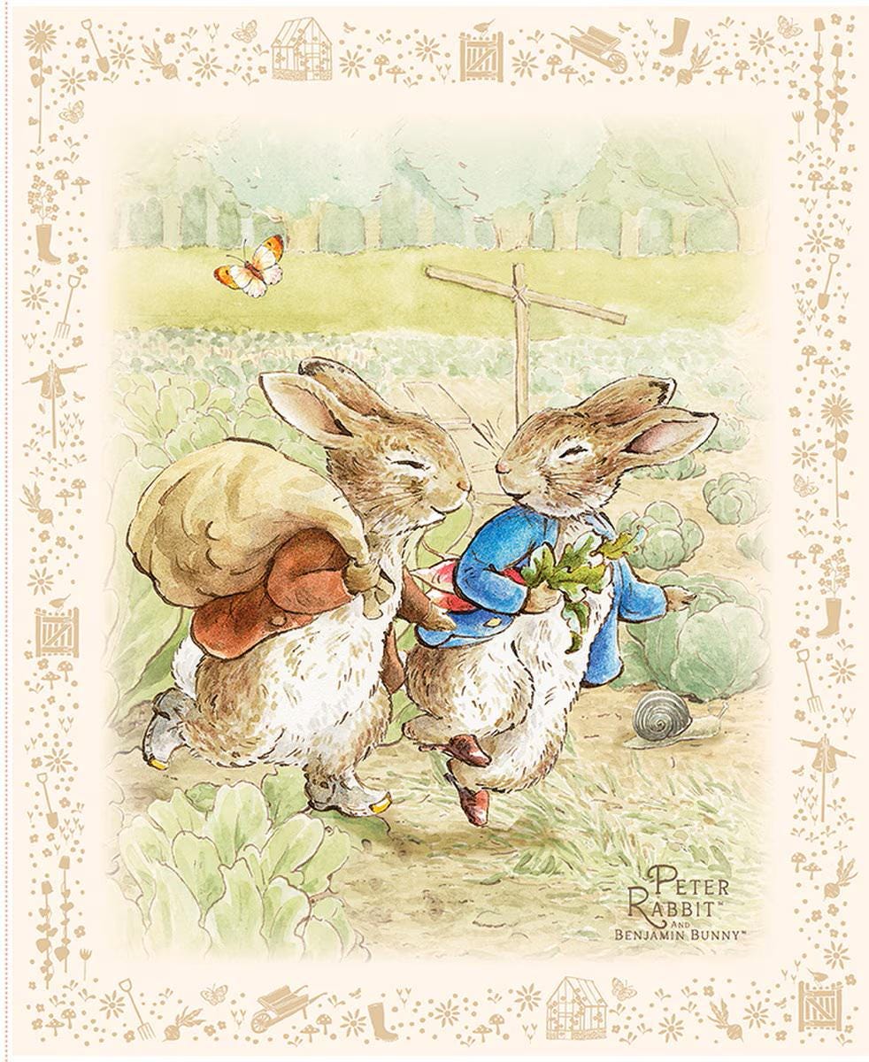 Peter Rabbit & Benjamin Bunny Panel from Riley Blake Designs 35.5 inch cuts of Quilter's Cotton Fabric
