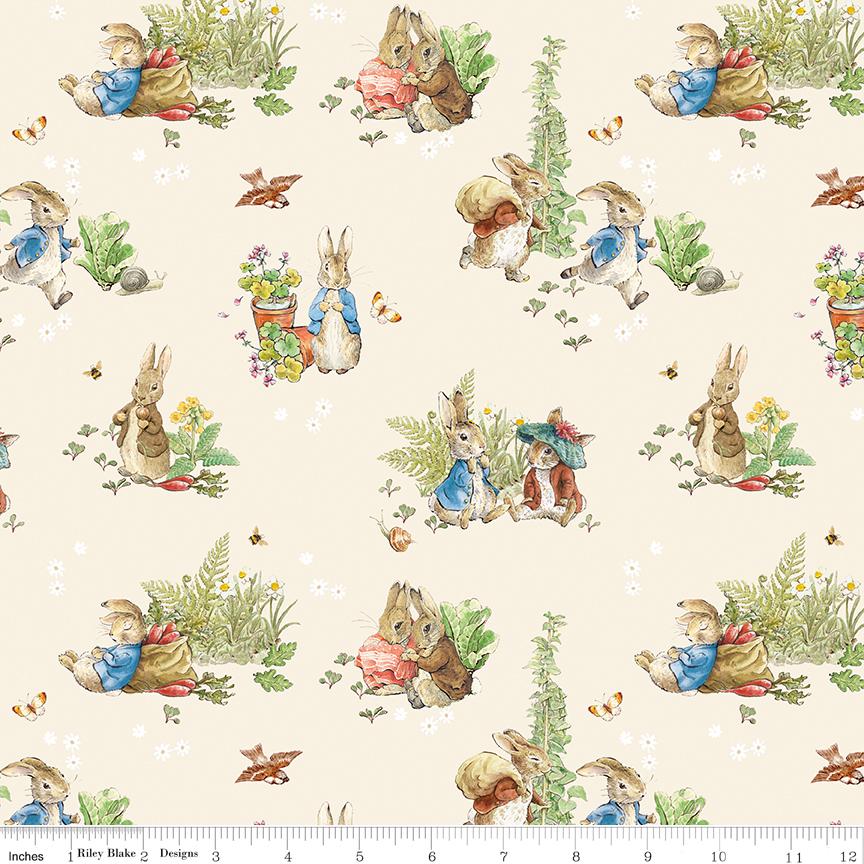 Peter Rabbit & Benjamin Bunny from Riley Blake Designs Layer Cake 42 piece collection of 10 inch squares.  10 inch stacker