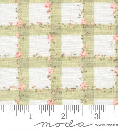 Abide Plaid Gingham Flower Vines in Light Green by Brenda Riddle Designs for Moda continuous cuts of Quilter's Cotton Fabric