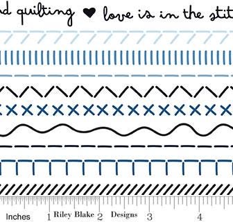 Stitches in White from Blue Blooms & Threads by Christopher Thompson for Riley Blake Designs. Continuous Cuts of Quilter's Cotton