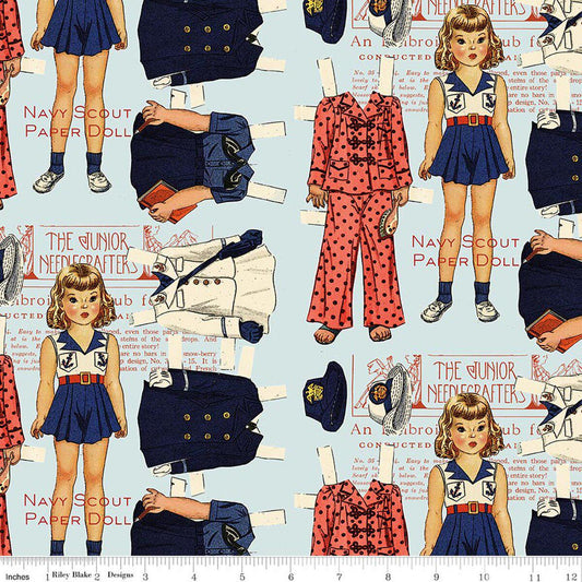 Sew America Navy Scout Paper Doll in Blue by J Wecker Frisch of Great Joy Studio for Riley Blake Designs Continuous Cuts of Quilter's Cotton