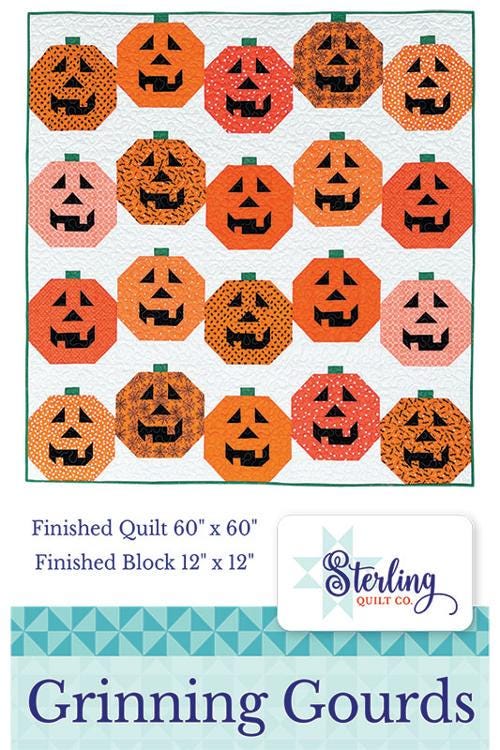 Grinning Gourds pattern by Sterling Labosky of Sterling Quilt Co for Moda.  Fat Quarter Friendly. 60 inch by 60 inch quilt.