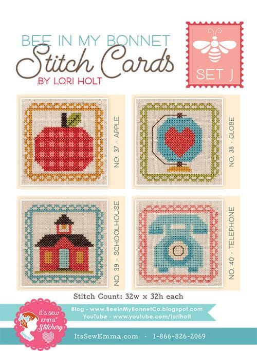 Bee in My Bonnet Stitch Cards Set J by Lori Holt of It's Sew Emma.  Directions for in cross stitch.