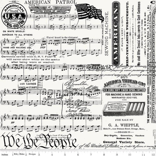Sew America Patriotic Text in Off White by J. Wecker Frisch of Great Joy Studio for Riley Blake Designs. Continuous Cuts of Quilter's Cotton