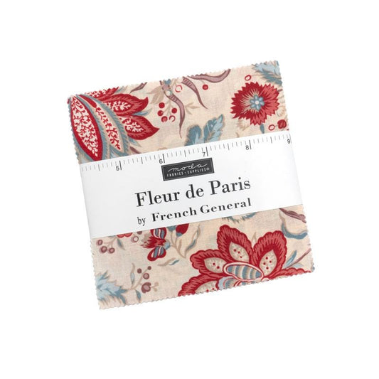 Fleur De Paris by French General for Moda Quilter's Cotton Charm Pack of 42 5 x 5 inch squares