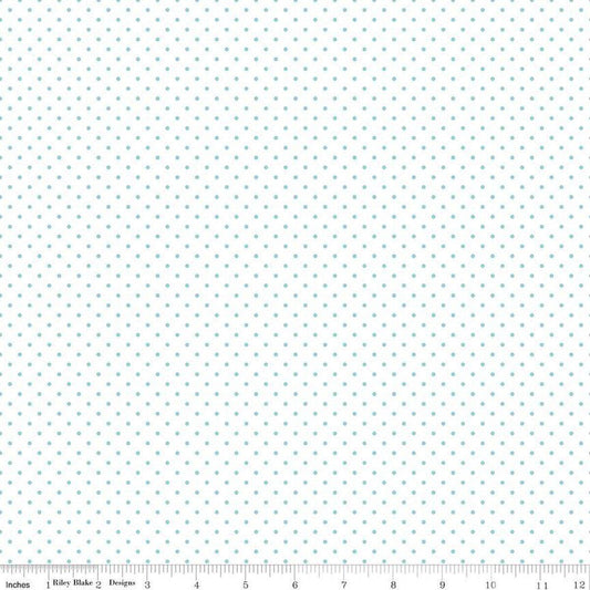 Swiss Dot On White Aqua by The RBD Designers for Riley Blake Designs. Continuous Cuts of Quilter's Cotton fabric.