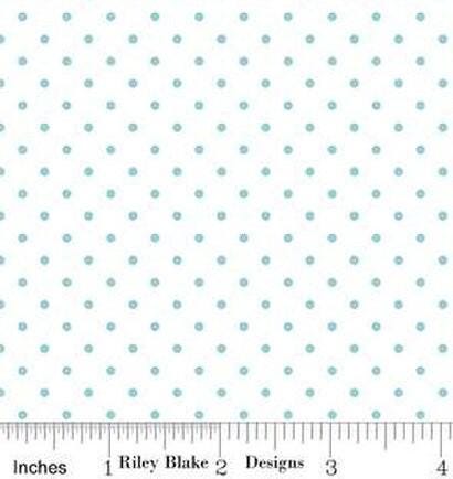 Swiss Dot On White Aqua by The RBD Designers for Riley Blake Designs. Continuous Cuts of Quilter's Cotton fabric.