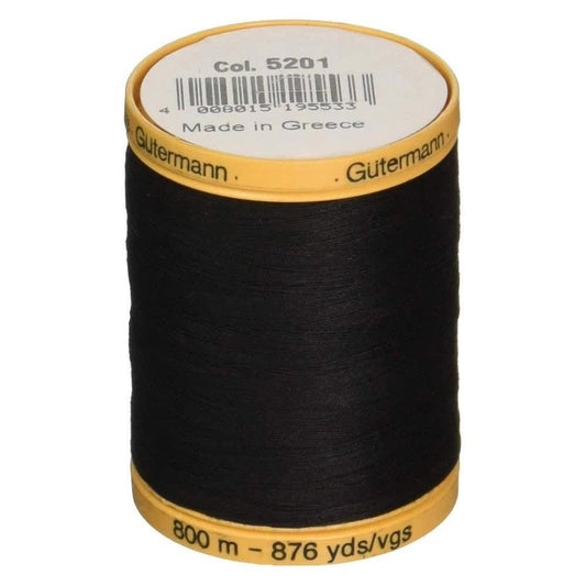 Black 5201 Gutermann 100% Natural Cotton 50 weight thread , 875 yard spool