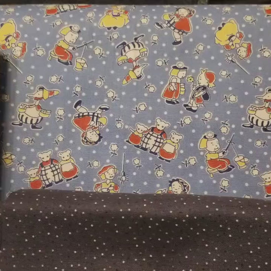 Story Time Mother Goose in Blue by Maywood Studio.  Quilter's Cotton Fabric with vintage style for sewing.  Continuous Cuts.