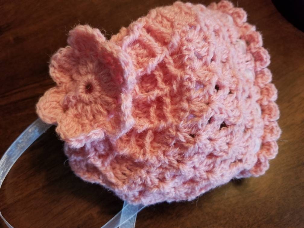 Beautiful Newborn Crochet Lacey Bonnet and Booties Set of 100% Shetland Wool Perfect Baby Gift