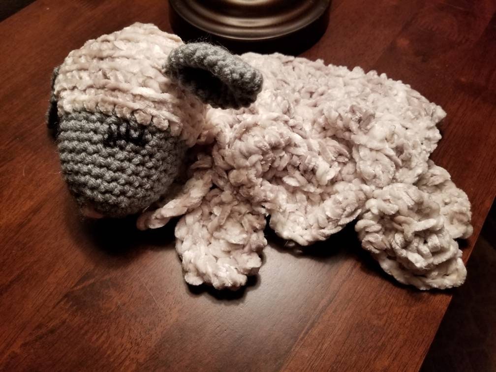 Lovey for Baby. Darling little lamb with super soft crocheted blanket body for comfort and ears perfect for teething.