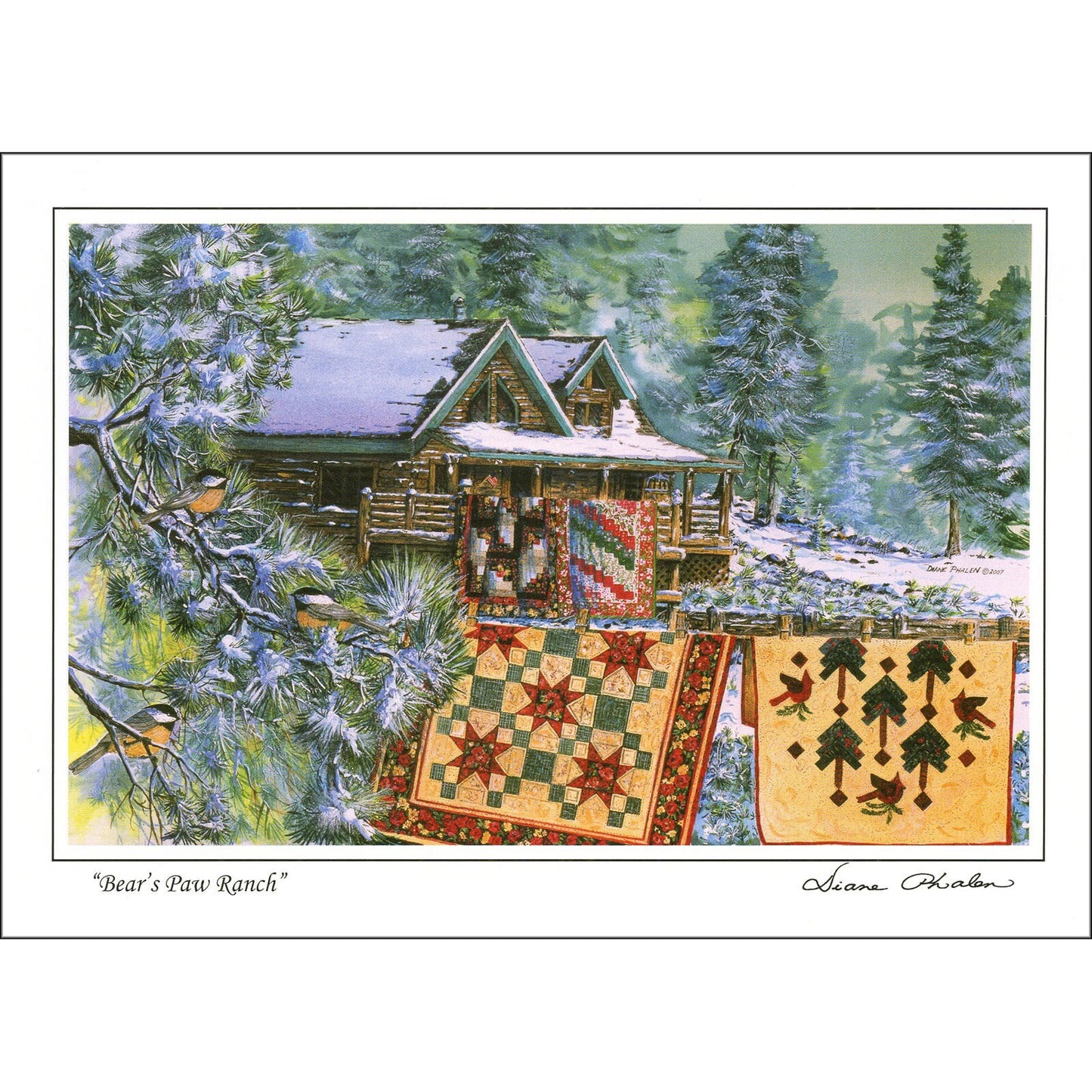 Quilt Themed 8 Note Card Set of Snow & Quilts 4 different prints by Diane Phalen Watercolors
